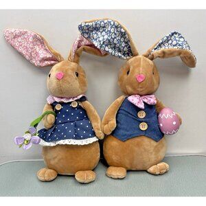 Easter Bunny plush girl & boy Set sitting bunnies decor New with Tag 18"